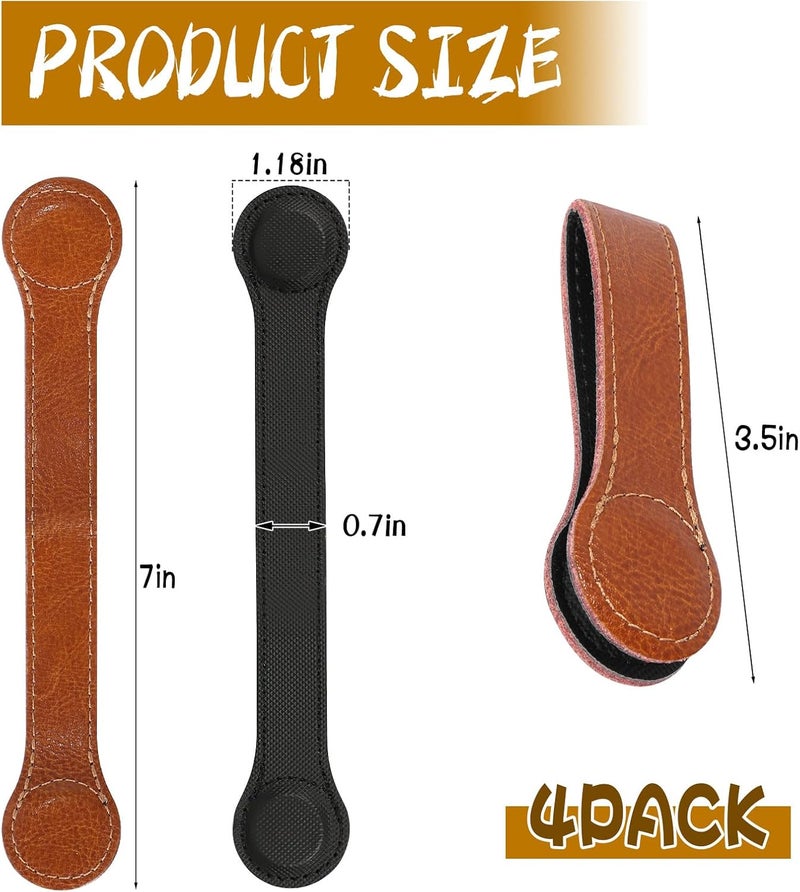 CODOHI 4 PCS Genuine Leather Towel Clips for Kitchen, Magnetic Hand Clips, Towel Holder with Magnet for Rods and Racks, Bathroom Accessory (Light Brown) - Image 2